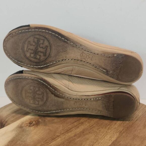 Tory Burch Bridgette Honeywheat Black Leather Quilted Cap Toe Ballet Flats 6 M - Picture 9 of 10